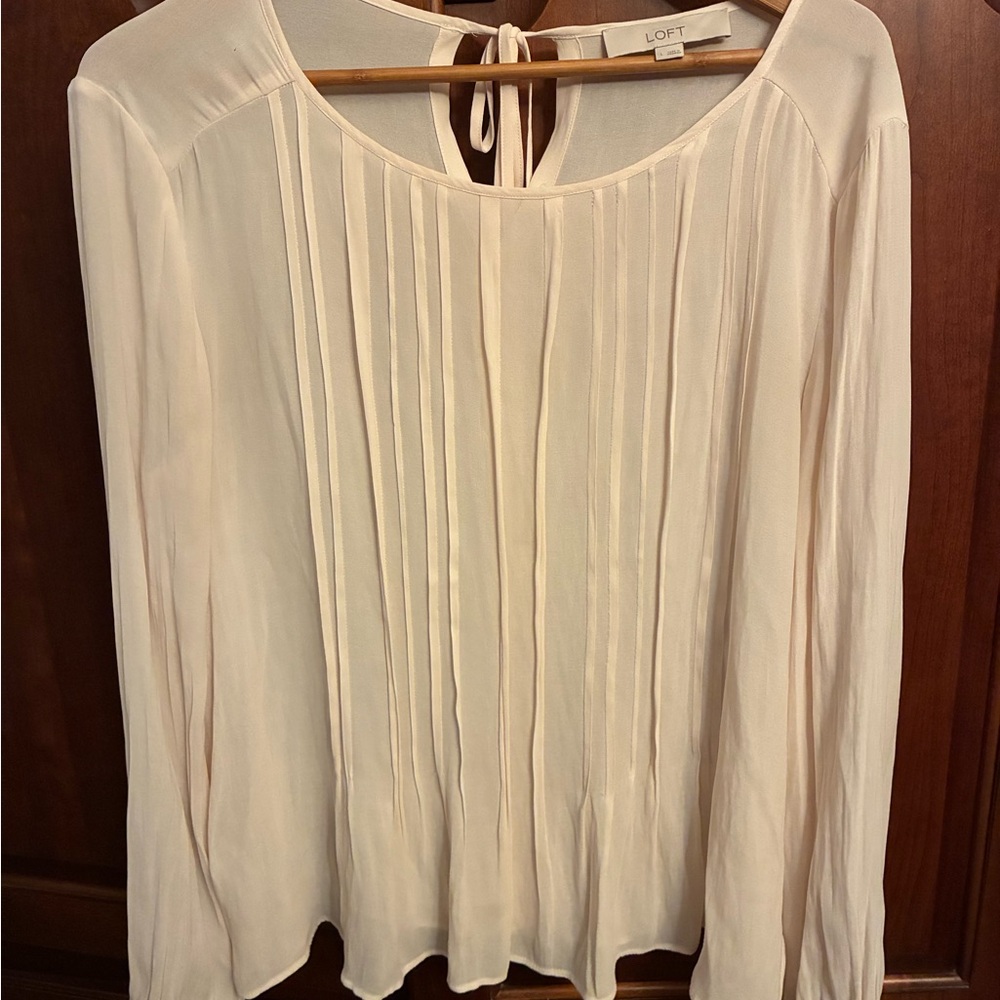 LOFT Ivory Pleated Blouse